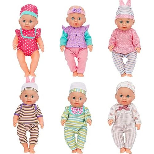 deAO Baby Doll Clothes for 12 13 14 Inch Dolls,6 Sets Doll Clothes and Accessories,Dress Up Fun,Doll Outfits Accessories Underwear for Doll Gift (Doll Not Included)