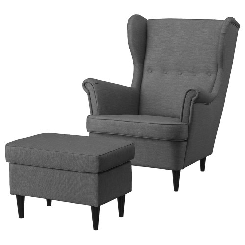 STRANDMON Armchair and ottoman - Nordvalla dark gray