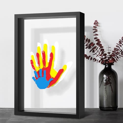 Omrhvi Family Handprint Kit, DIY Craft Keepsake Frame, Baby Hand Print Kits, Family Gifts for New Mom, New Parents, Grandparents, Father's Day, Mother's Day, Anniversary, 6 Non -Toxic Paints (Black)