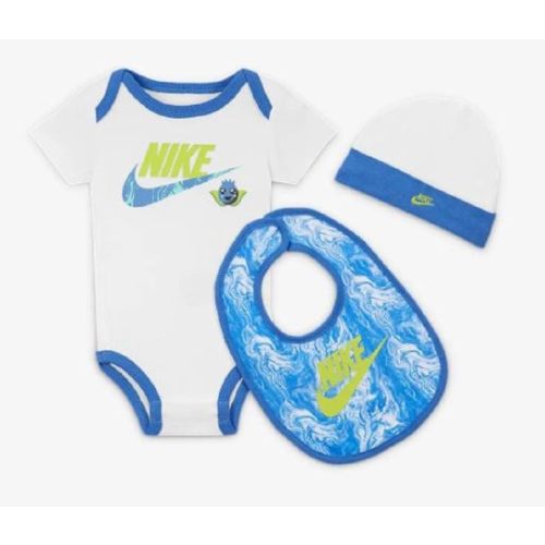 Nike Infant Boy's Bodysuit/Hat/Bib 3-Piece Set Berry Logo White