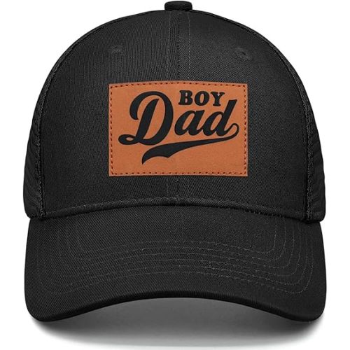 Boy Father Dad Gifts Hat, Dad Hats for Men Fathers Day Birthday Gifts, Adjustable Daddy Leather Patch Baseball Cap