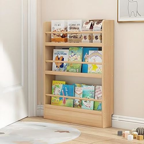 Wooden 3/4/5/6 Tier Behind The Door Bookshelf, Tall Narrow Floor Standing Bookcase, Space-Saving Storage Organizer for Books, Bedroom, Living Room, Office Wood Color 27.6x3.9x35.0