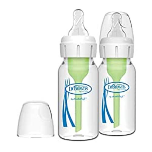 Amazon.com : Dr. Brown’s Natural Flow® Anti-Colic Options+™ Narrow Glass Baby Bottles 4 oz/120 mL, with Level 1 Slow Flow Nipple, 2 Pack, 0m+ : Baby