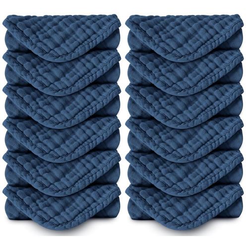 Muslin Burp Cloths 100% Cotton Large 20''x10'' Extra Soft and Absorbent Baby Wash Cloths Spit Up Rags - Baby Burping Cloth for Boys Girls Items(12 Pack Navy Blue)