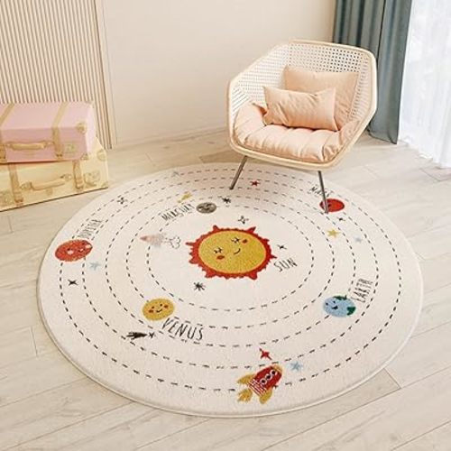 LIULA Round Kids Playroom Rug - Soft Alphabet Nursery Rug for Bedroom - Playtime Collection, Learning & Game Carpet for Classroom, Best Shower Gift for Infant Toddlers (Round 31.5", Space)