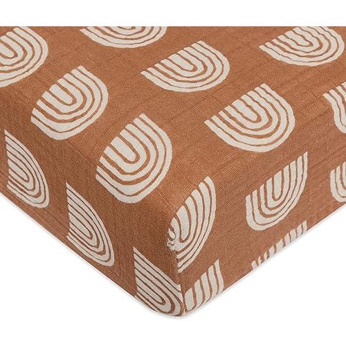 Babyletto 100% Organic Cotton Crib Sheet, GOTS-Certified, Fitted 360°, Ultra-Soft and Breathable Muslin - Terracotta Rainbow