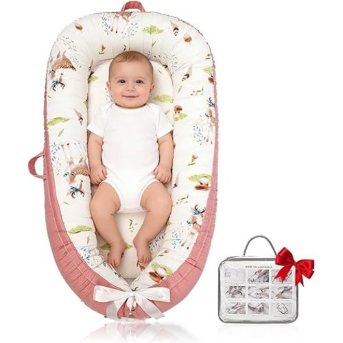 Baby Lounger | Organic Cotton Infant Lounger | Reversible, Adjustable & Portable Floor Lounger | Soft, Breathable, Washable Cover