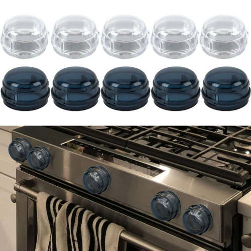 Spencer 5 Pack Baby Proof Clear Stove Knob Covers, Child Safety Guards Safety Locks for Oven Stove Top Gas Range (Clear)