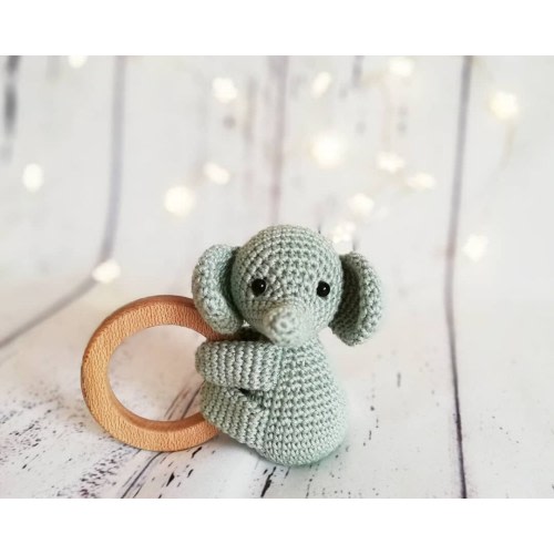 Elephant Crochet Rattle,Crochet Animal Toy,Cotton Crochet Baby Teether,Handmade Elephant Toys,Baby Shower Gift