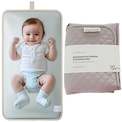 Lily Miles Diaper Changing Pad Portable, Baby Changing Mat with Magnetic Latches, Travel Pad for Diaper Bag, Baby Essentials, Wipeable & Waterproof Mat (Soft Sand, Regular)