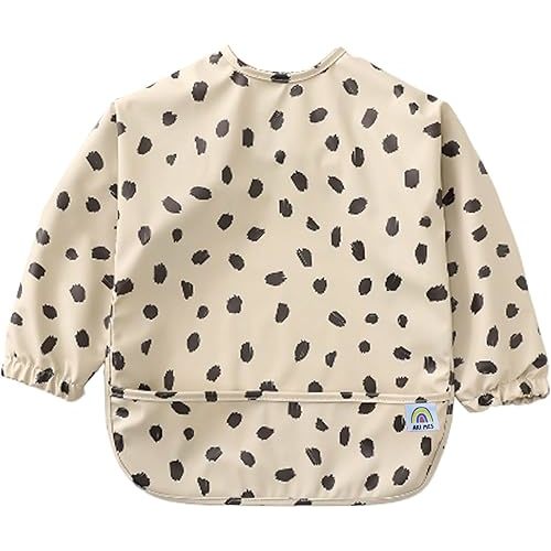 Long Sleeve Waterproof Baby Bibs for Eating - Black Spots, Small - Wearable, Coverall for Toddler, Long Sleeve Bib, Smock Apron for Feeding - Applicable for 6-72 Months