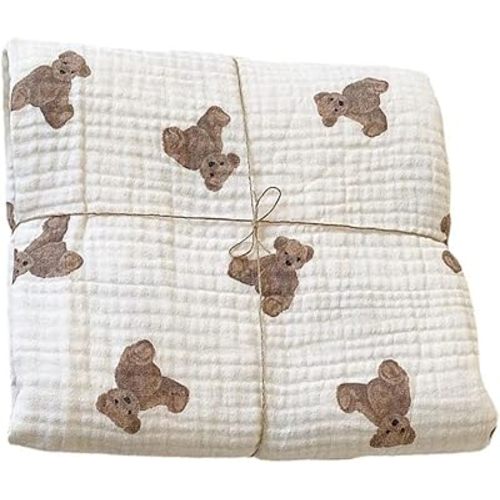 Rehomy Baby Swaddle Blanket Toddler Bear Pattern Dual Layer Cotton Yarn Blanket Newborn Stroller Swaddle Blanket