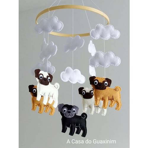 Pug Baby Mobile - Móvel para bebê com argola de madeira