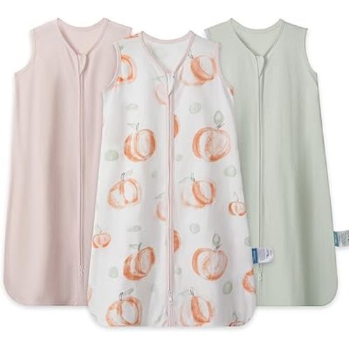 TILLYOU Newborn Sleep Sack 0-6 Months 3 Pack, 0.5 Tog Soft Cotton Wearable Blanket for Baby with Double Zipper, Peach dot