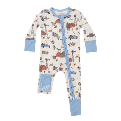 2-Way Zip Romper, Hay Farmer Blue