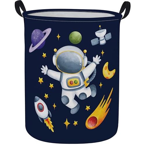 ESSME Kids Laundry Basket,Space Hamper Collapsible Canvas Waterproof Storage Bin for Boys, Nursery Hamper,Gift Baskets,toy bins(Astronaut)