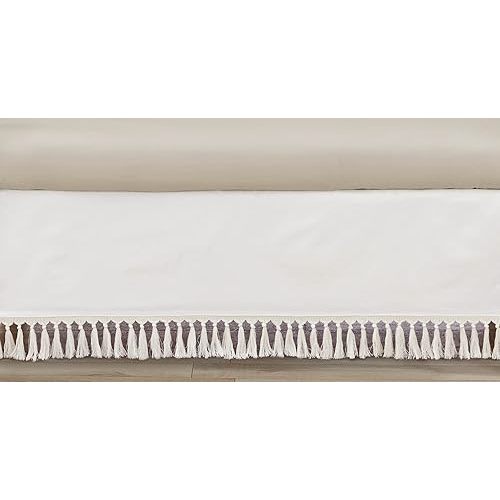 Sweet Jojo Designs Boho Fringe Ivory Boy or Girl Baby Crib Bed Skirt Nursery Dust Ruffle - Solid Neutral Cream Off White Tassel Boho Fringe Bohemian Minimalist for Taupe Desert Sun Collection