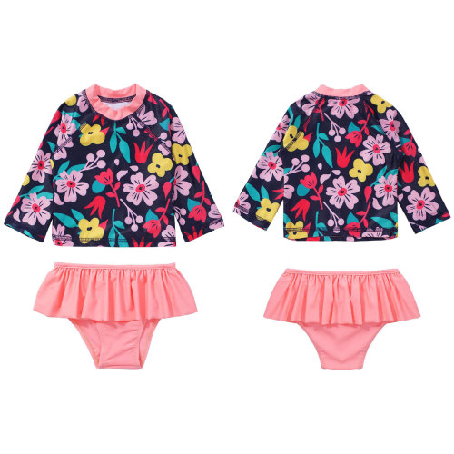 Girls Rashguard Set Swimwear Long Sleeve Shirt+Skirt Bottom Outfits (0-3M)