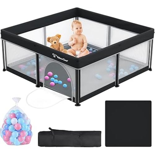 G Taleco Gear Foldable Baby Playpen with Mat, 50''x50'' Playpen for Babies and Toddlers, Playpen for Baby with Gate, Breathable,Foldable Travel Play Pen with 50 Ocean Balls