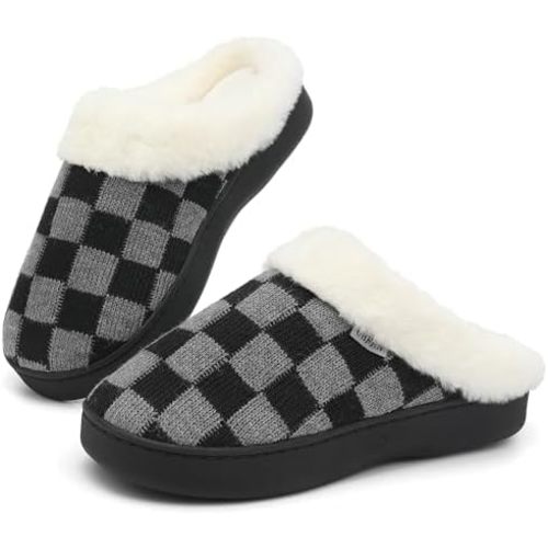 UBFEN Womens Slippers Classic Plaid Winter Warm with Memory Foam Fluffy House Shoes Platform Indoor Bedroom