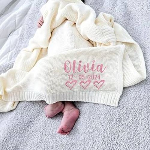 Luxury Personalized Baby Blanket, Custom Knit Baby Blanket, Embroidered Name Nursery Blanket, Customized Baby Blanket, Newborn Baby Gifts, Birthday, Embroidered with Any Name