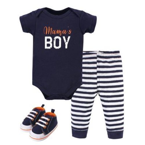 Little Treasure Baby Boy Cotton Bodysuit, Pant And Shoe 3pc Set, Mamas Boy, 12-18 Months