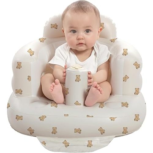 Inflatable Baby Seat for Babies 3-36 Months, Built in Air Pump Baby Chair Sit Me up Floor Seat for Baby, Bumbo Seat for Learning to Sit, Feeding, Camping (Bear Cub)