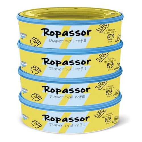 Diaper Pail Refill Bags for Munchkin Step Diaper PailGenie & Complete/Expressions (1120count) 4 Packs, 7-Layer Odor-Absorbing, Disposable Diaper Poop Bags, Baby essentials