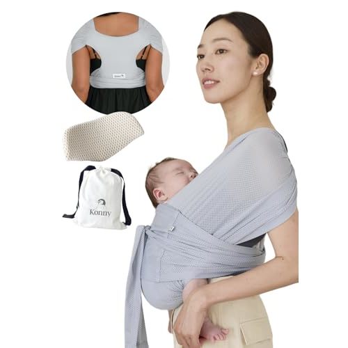Konny Baby Carrier Flex AirMesh with Head Support - Adjustable, Easy to Wear, Hands-Free Breathable Baby Wrap Sling, Perfect for Newborn Babies Essentials up to 44 lbs (XS-XL) -Pale Blue