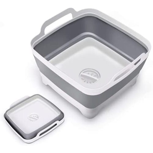 TOLEAD 9L Dish Basin Collapsible with Drain Plug and Plastic Handles, Wash Basin, Foldable Dish Pan, Portable Sink Tube Kitchen Storage Basket, Multifunctional for Camping, RV, 2021 NEW
