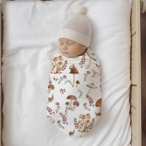 Mushroom Swaddle Set, Soft & Stretchy Swaddle With Hat/headband, Forest Mushroom Fall Leaves Minky Blanket, Vintage Mushroom Nursery Bedding - Etsy