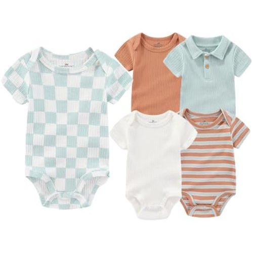 Baby Boy Girl Short Sleeve Bodysuits Infants Outfit New Born Unisex-Baby 100% Cotton Romper 5-Pack 0-12 Month