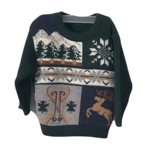 Baby Boy Green Outdoor Scene Winter Long-sleeve Pullover Sweater  Size 12 months
