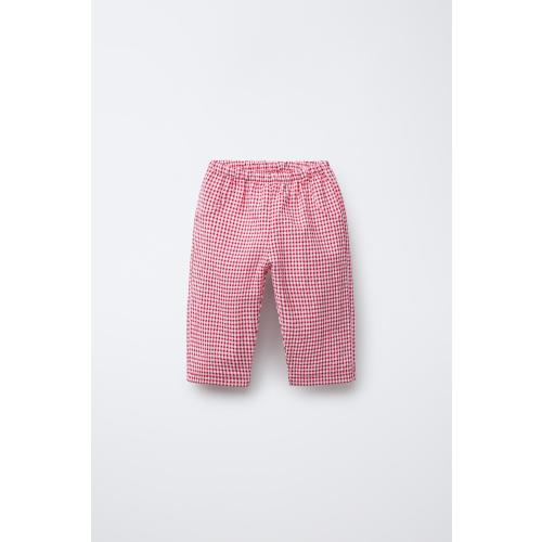 GINGHAM BAGGY PANTS - Red / White-