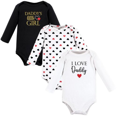Hudson Baby Infant Girl Cotton Long-Sleeve Bodysuits, Girl Daddy Red Black 3-Pack, 3-6 Months