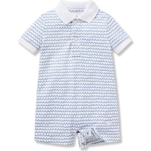 Wave Print Pima Cotton Polo Romper, 3-6M