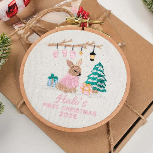 Baby’s First Christmas Ornament – Personalized Embroidered Keepsake