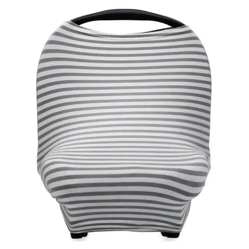 Parker Baby 4 in 1 Car Seat Cover for Girls and Boys - Stretchy Carseat Canopy, Nursing Cover, Grocery Cart Cover, High Chair Cover - Gray/White Stripes