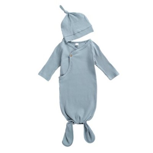 Bebiullo Newborn Infant Baby Girl Boy Gowns Sleeping Bag Pajamas Coming Home Outfits Cotton Sleepwear Blue gray 0-3 Months