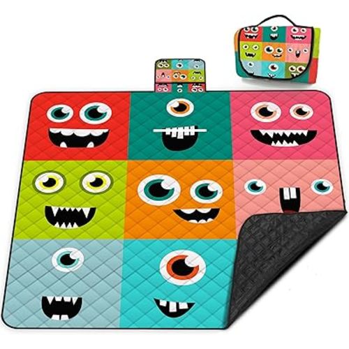 Poedist Extra Large Picnic Blanket Waterproof,80"x 80"Foldable Machine Washable Beach Blanket,Outdoor Blanket for 6-8 Adults,Suitable for Indoor Crawling,Park Beach,Camping,Hiking,Family Travel (Face
