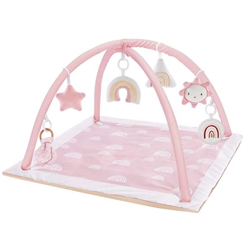 Washable Tummy Time Mat, Baby Play Gym with 6 Featured Toys, Baby Gym for Infant & Toddler, Larger Baby Play Mat, Deluxe Baby Play Mats for Floor, Sensory and Motor Skill Development, Non Slip, Pink