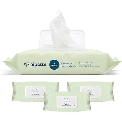 Pipette Baby Wipes - 100% Plant-Based Fibers and Plant-Derived Moisturizers, Water-Based (Fragrance-Free, 288-Count)