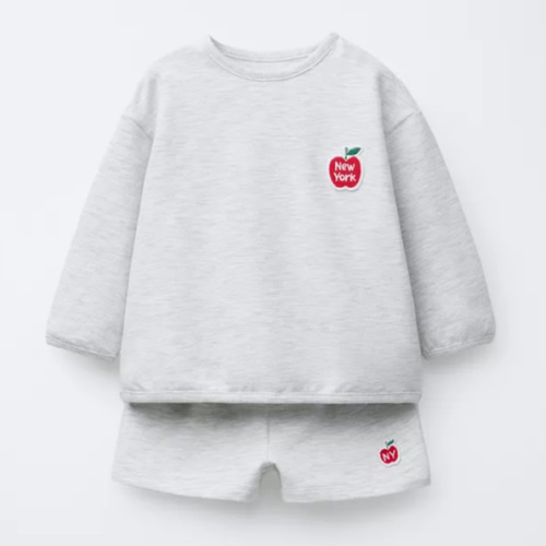 SWEATSHIRT AND BERMUDA SHORTS SET WITH APPLE PATCH - Gray marl | ZARA United States