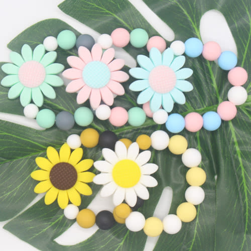 Ludlz Baby Teething Toys- Silicone Natural Organic Freezer Safe Teethers for Newborn Infant, Soft & Textured - Babies Shower Gift Colorful Beads Sunflower Bracelet Soft Silicone Baby Teether
