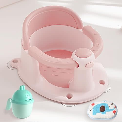 Baby Bath Seat 6 Months & up, Bath Seat for Baby, Toddler Bath Seat with Suction Cups, Non-Slip, Detachable Cute Pink