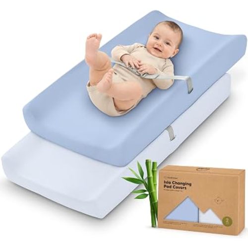 2-Pack Baby Changing Pad Cover for Girl, Boy, 34x18 (Blue Flax)