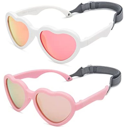 Hycredi Baby Heart Shaped Sunglasses - with Strap Adjustable Polarized Shades for Newborn Infant Age 0-24 Months