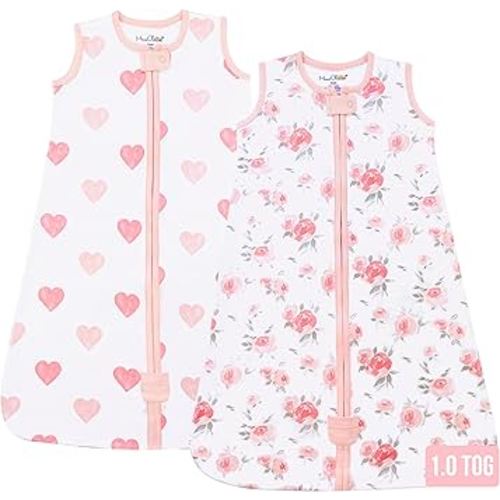 Baby Sleep Sack 1.0 TOG, Organic Cotton Baby Wearable Blanket with Two-Way Zipper, Swaddle Transition Baby Sleeping Bag, All-Season Sleep Sack for Newborn Infant Toddler Boy Girl, 2-Pack, 0-6 Month