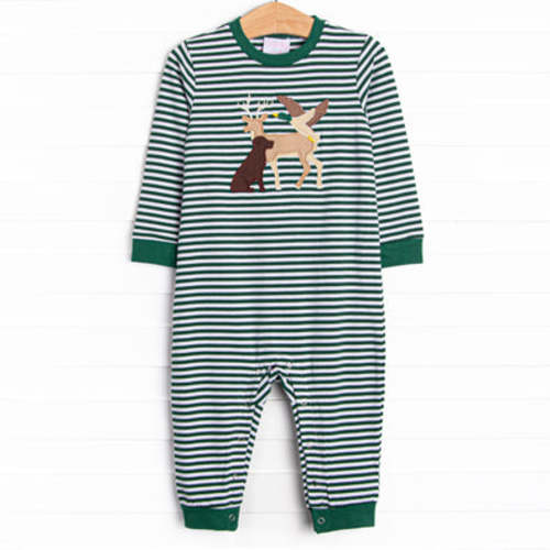 Hillside Hunt Applique Romper, Hunter Green – Stitchy Fish