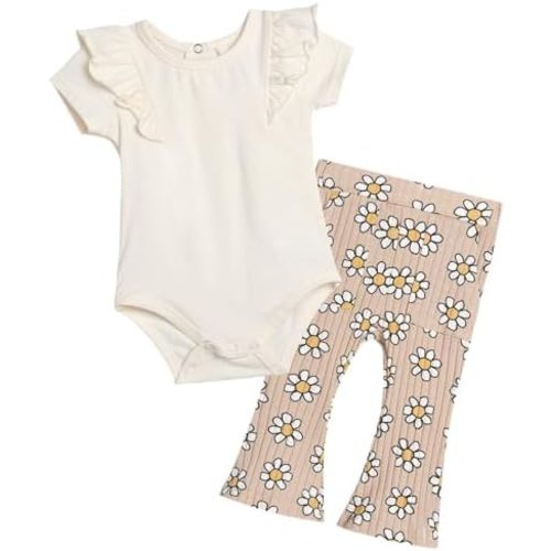 Jessica Simpson Baby Girl Clothes Set - 2 Piece Baby Onesie Bodysuit and Infant Pants Newborn Girl Outfits (Sizes: 0-9M)